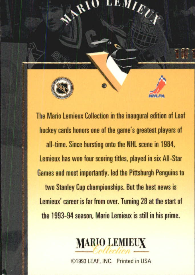 1993-94 Leaf Mario Lemieux #1 Mario Lemieux back image
