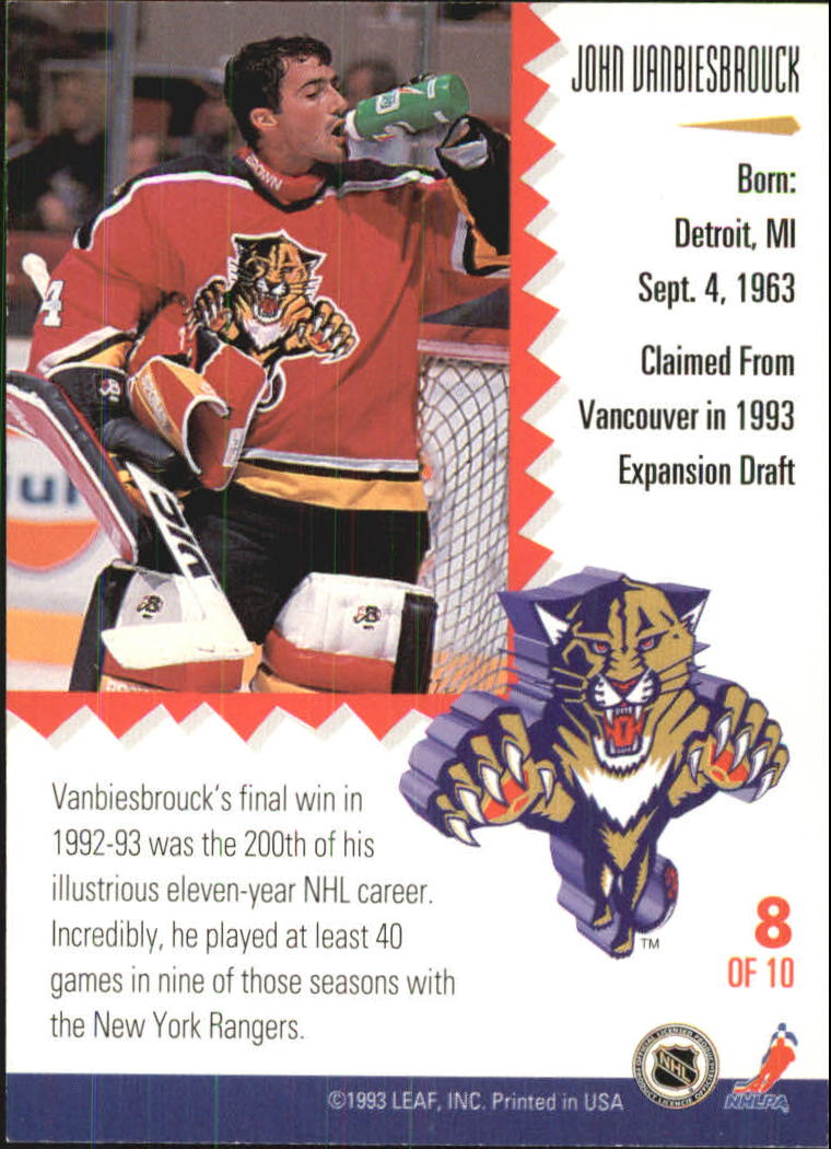 1993-94 Leaf Painted Warriors #8 John Vanbiesbrouck back image