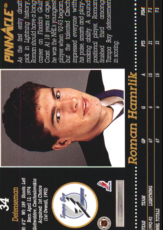 1993-94 Pinnacle #34 Roman Hamrlik back image