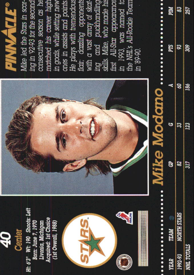 1993-94 Pinnacle #40 Mike Modano back image