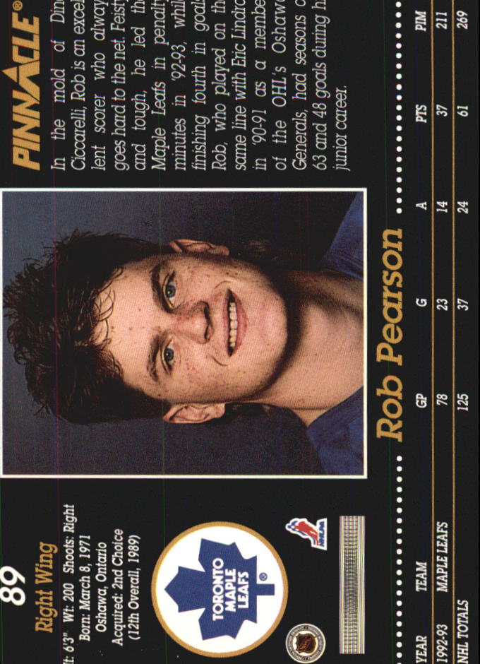 1993-94 Pinnacle #89 Rob Pearson back image