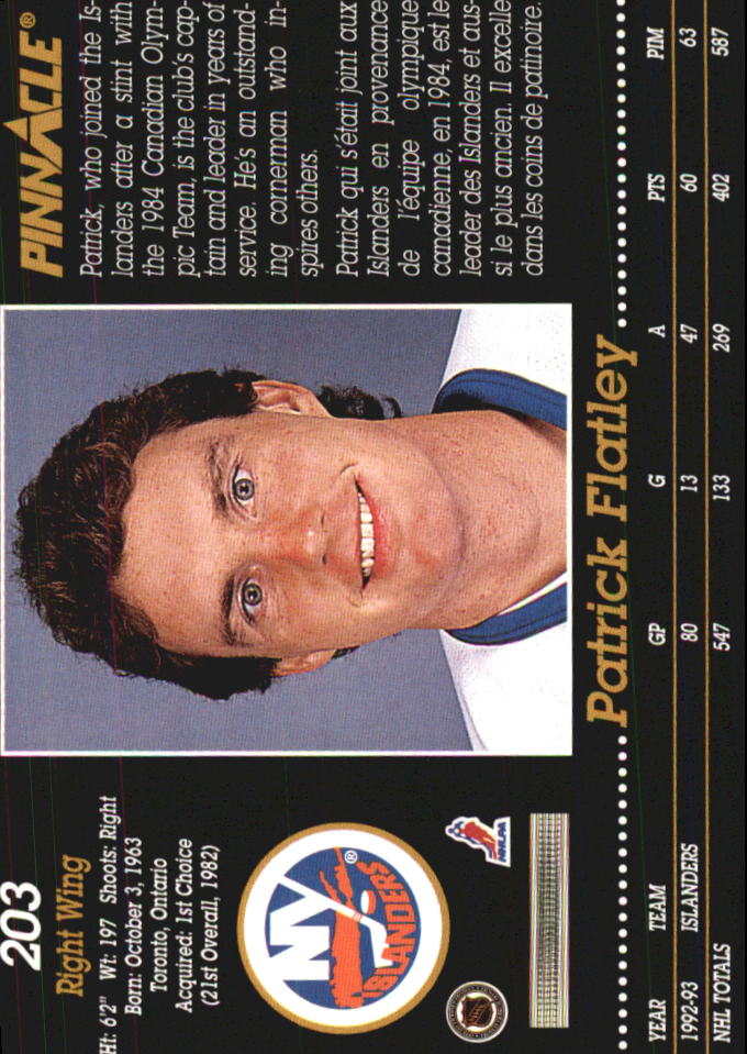 1993-94 Pinnacle #203 Patrick Flatley back image