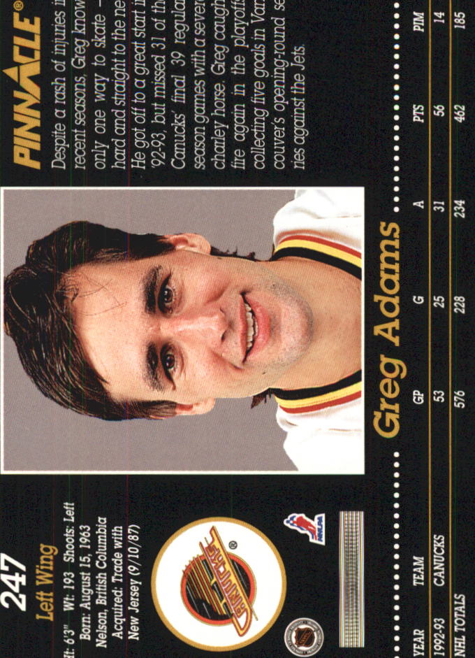 1993-94 Pinnacle #247 Greg Adams back image