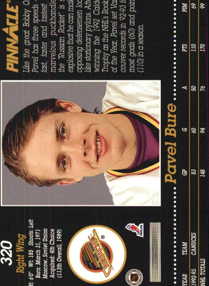 1993-94 Pinnacle #320 Pavel Bure back image