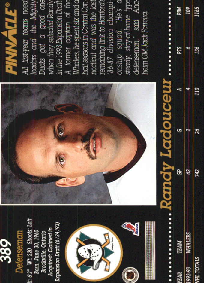 1993-94 Pinnacle #389 Randy Ladouceur back image