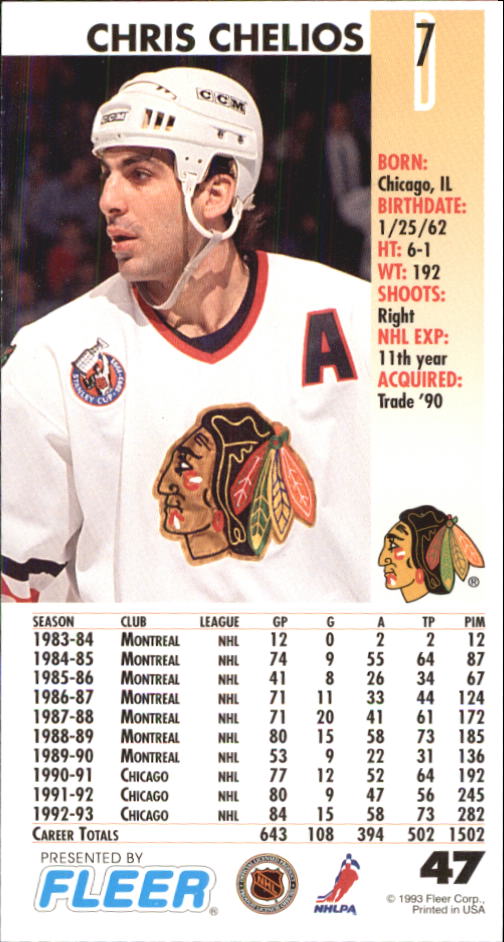 1993-94 PowerPlay #47 Chris Chelios back image