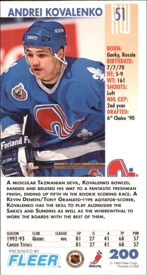 1993-94 PowerPlay #200 Andrei Kovalenko back image