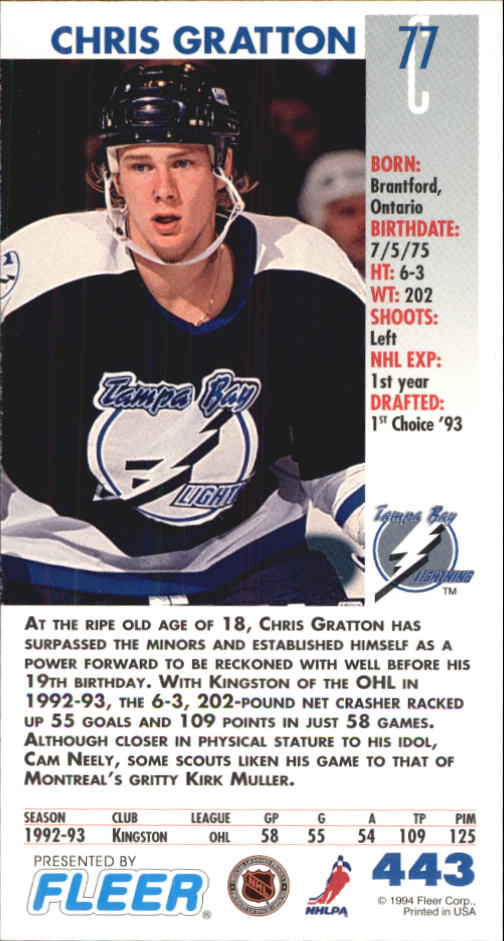 1993-94 PowerPlay #443 Chris Gratton back image