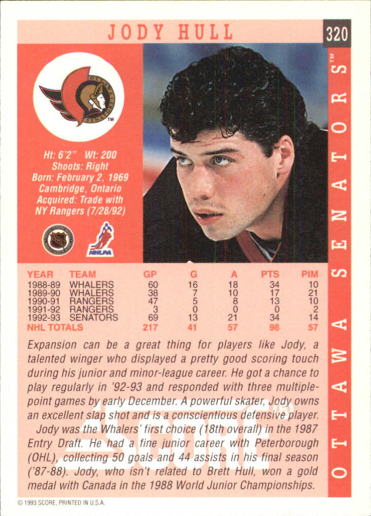 1993-94 Score #320 Jody Hull back image