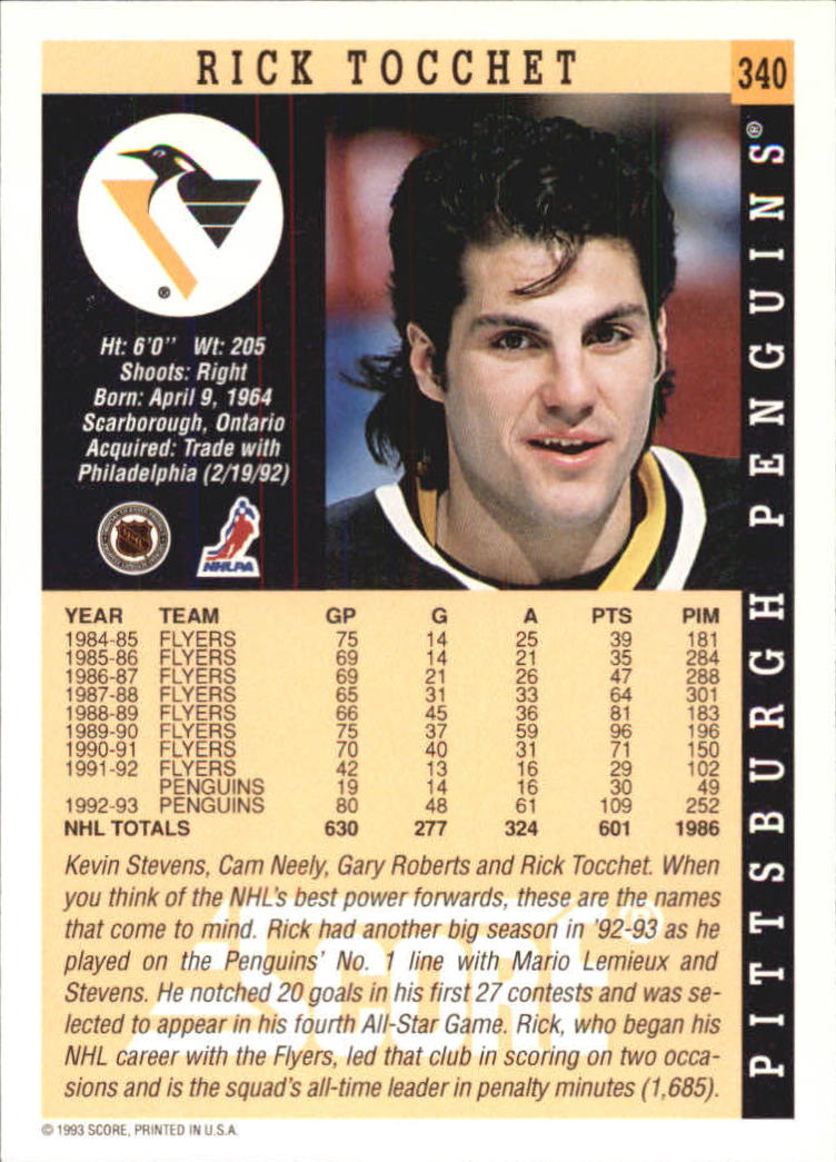 1993-94 Score #340 Rick Tocchet back image