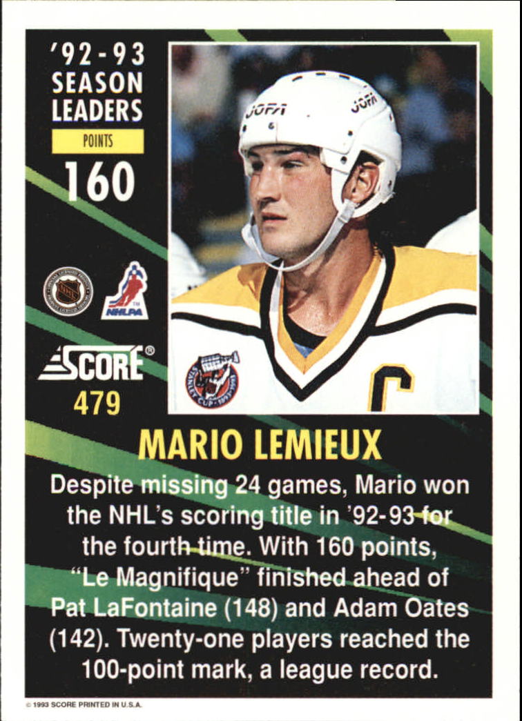 1993-94 Score #479 Mario Lemieux SL back image