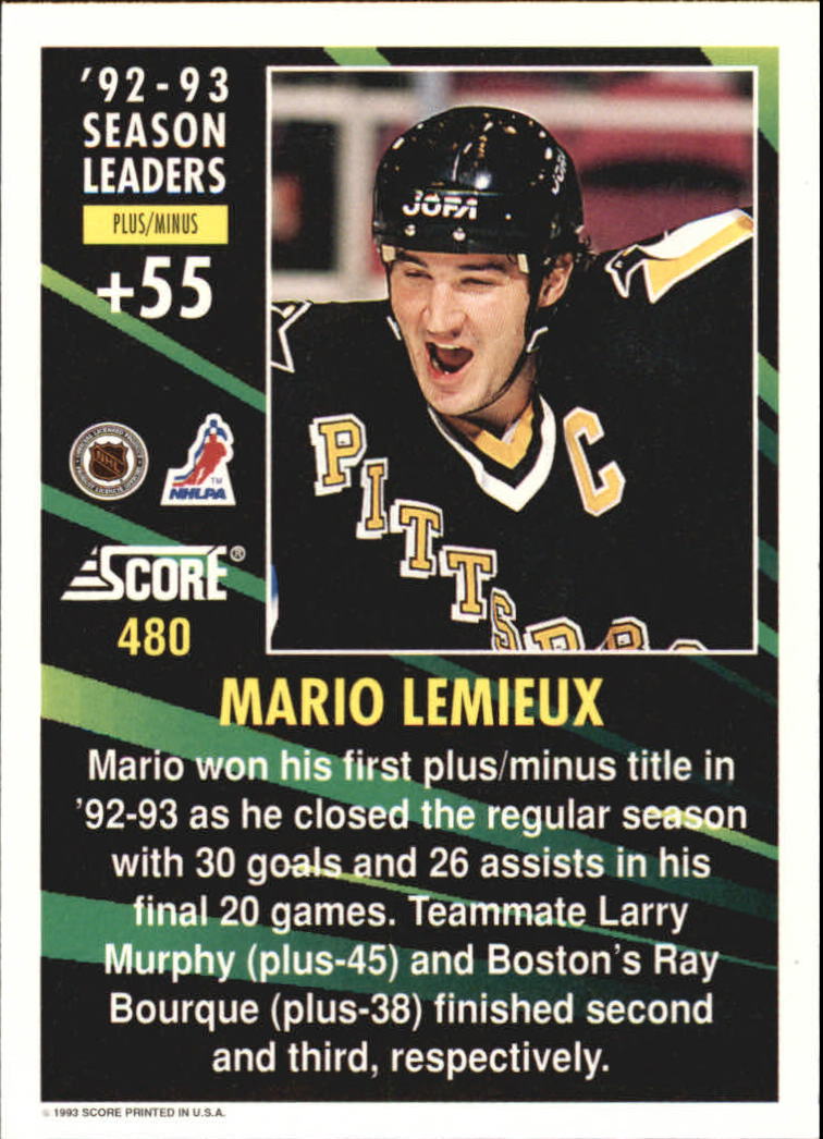 1993-94 Score #480 Mario Lemieux SL back image