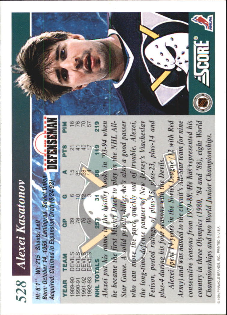 1993-94 Score #528 Alexei Kasatonov back image