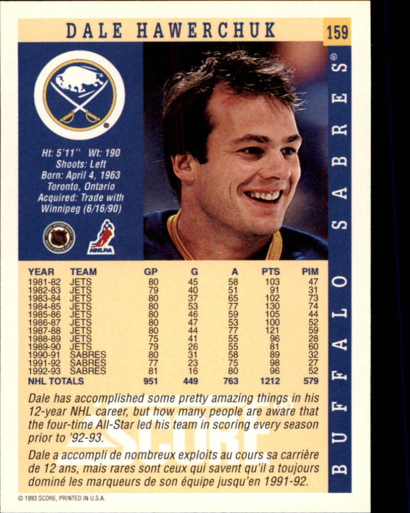 1993-94 Score Canadian #159 Dale Hawerchuk back image