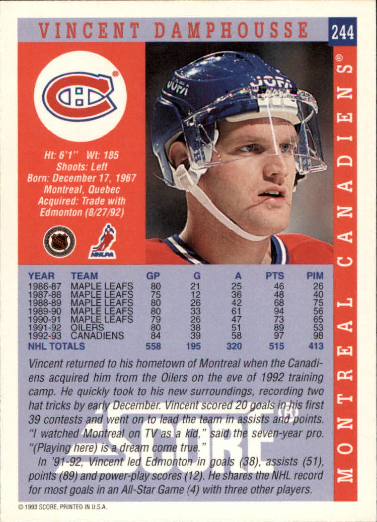 1993-94 Score Canadian #244 Vincent Damphousse back image