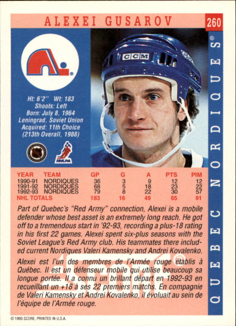1993-94 Score Canadian #260 Alexei Gusarov back image