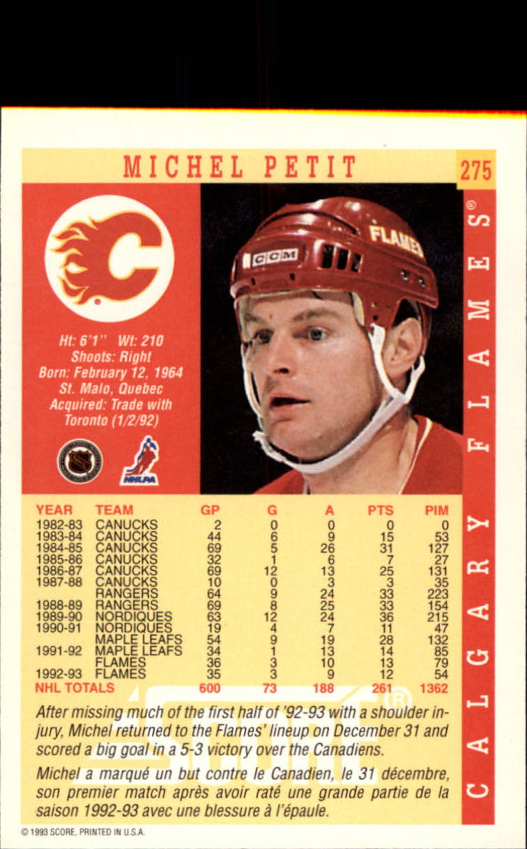 1993-94 Score Canadian #275 Michel Petit back image