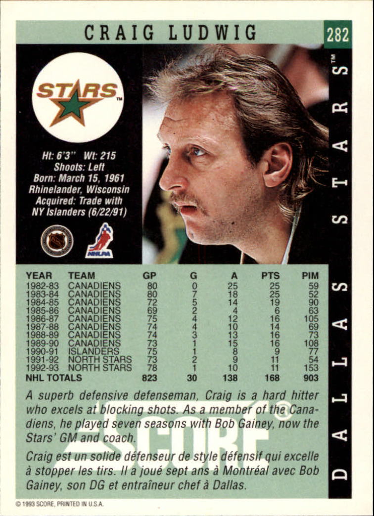 1993-94 Score Canadian #282 Craig Ludwig back image