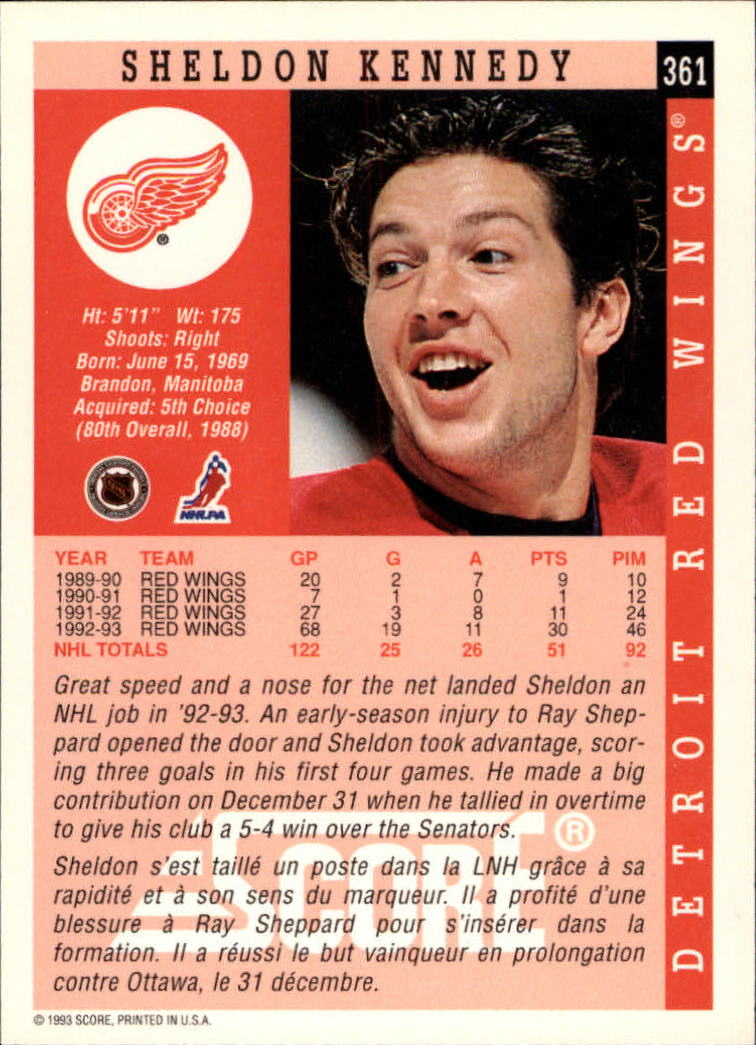1993-94 Score Canadian #361 Sheldon Kennedy back image