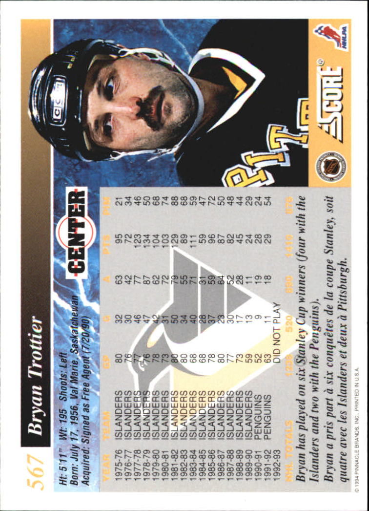 1993-94 Score Canadian #567 Bryan Trottier back image