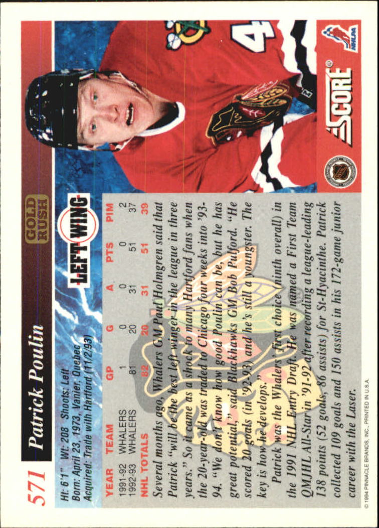 1993-94 Score Gold Rush #571 Patrick Poulin back image
