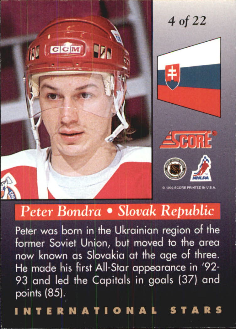 1993-94 Score International Stars #4 Peter Bondra back image