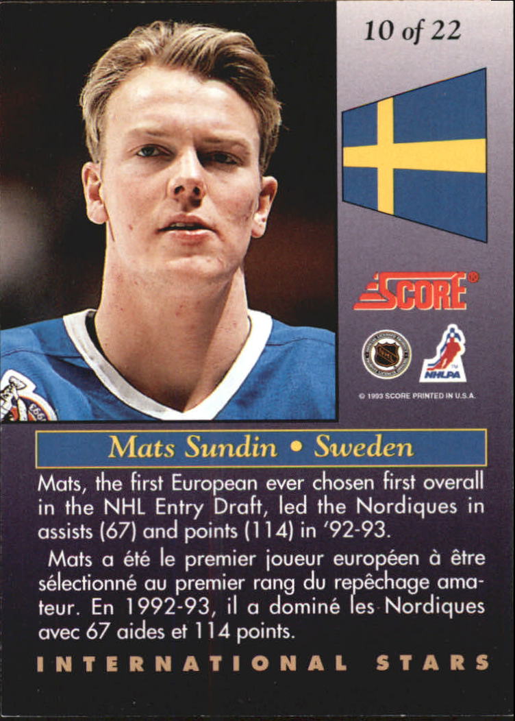 1993-94 Score International Stars Canadian #10 Mats Sundin back image