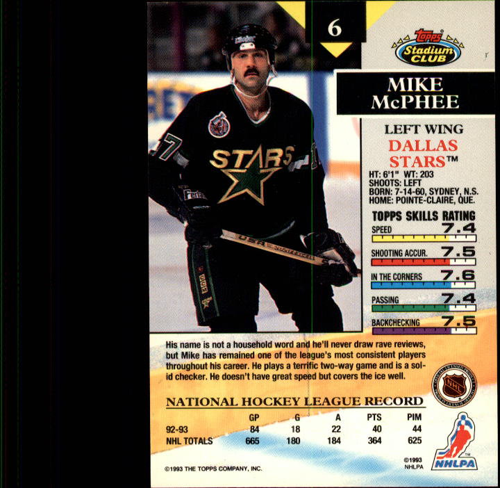 1993-94 Stadium Club #6 Mike McPhee back image