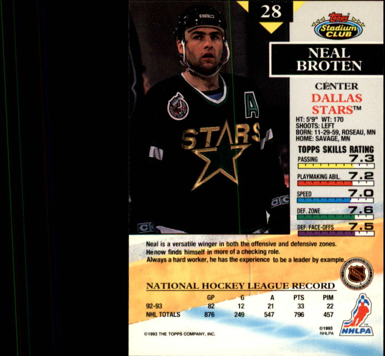 1993-94 Stadium Club #28 Neal Broten back image