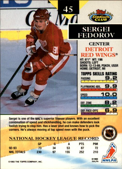 B1400- 1993-94 Stadium Club Hk #s 1-250 +Rookies -You Pick- 15+ FREE US SHIP - Picture 89 of 493