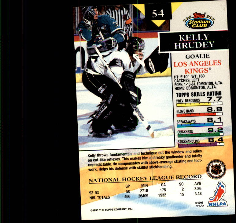1993-94 Stadium Club #54 Kelly Hrudey back image