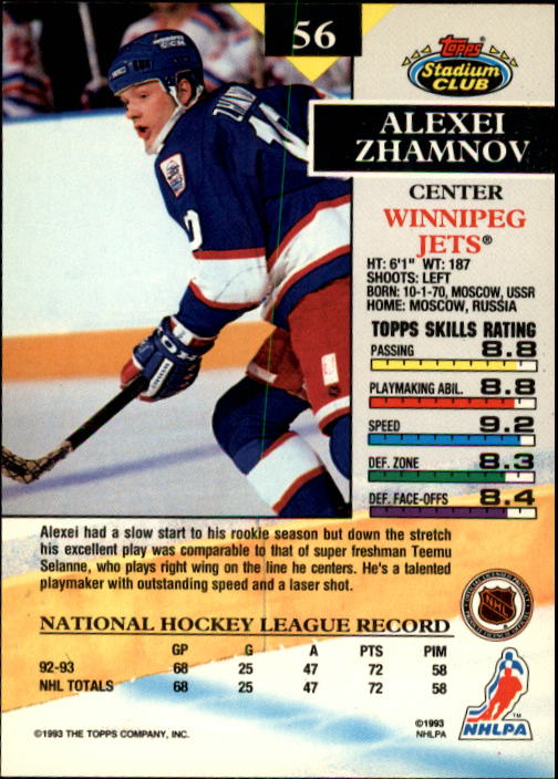 1993-94 Stadium Club #56 Alexei Zhamnov back image