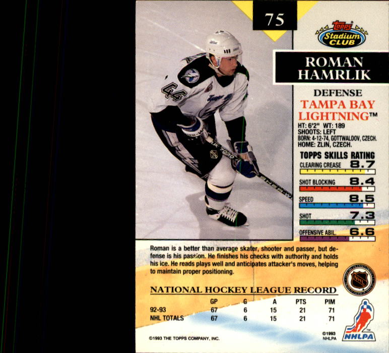 1993-94 Stadium Club #75 Roman Hamrlik back image
