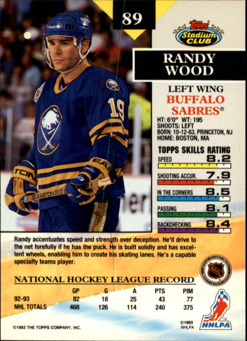 1993-94 Stadium Club #89 Randy Wood back image