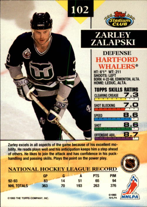 1993-94 Stadium Club #102 Zarley Zalapski back image