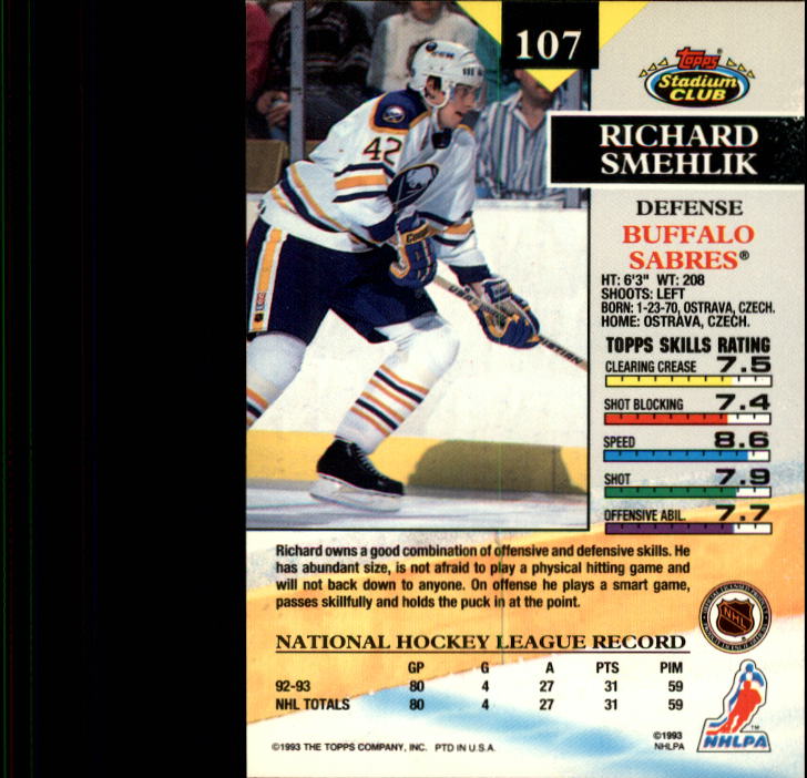 1993-94 Stadium Club #107 Richard Smehlik back image