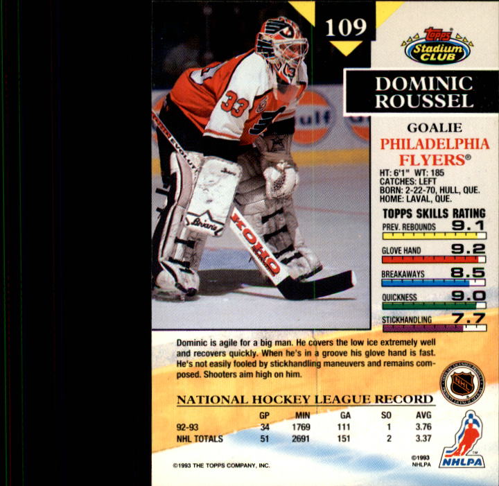 1993-94 Stadium Club #109 Dominic Roussel back image