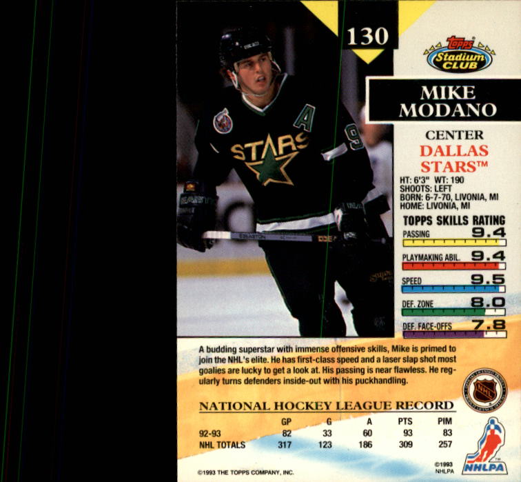 1993-94 Stadium Club #130 Mike Modano back image