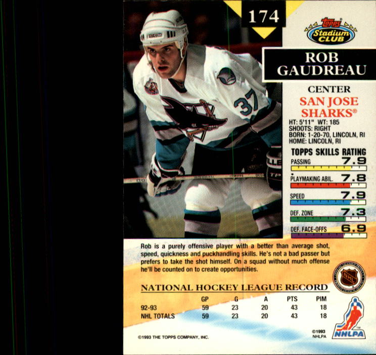 1993-94 Stadium Club #174 Rob Gaudreau RC back image