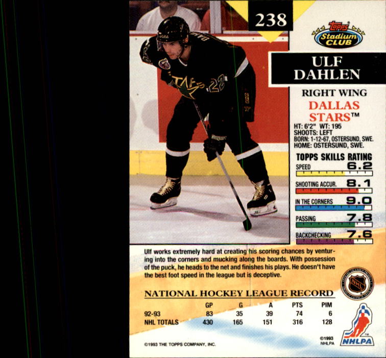 1993-94 Stadium Club #238 Ulf Dahlen back image