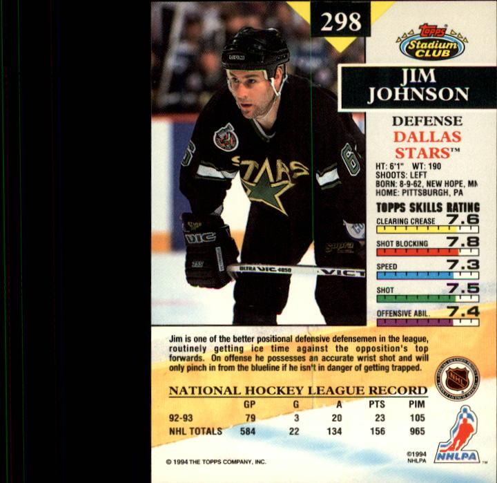 1993-94 Stadium Club #298 Jim Johnson back image