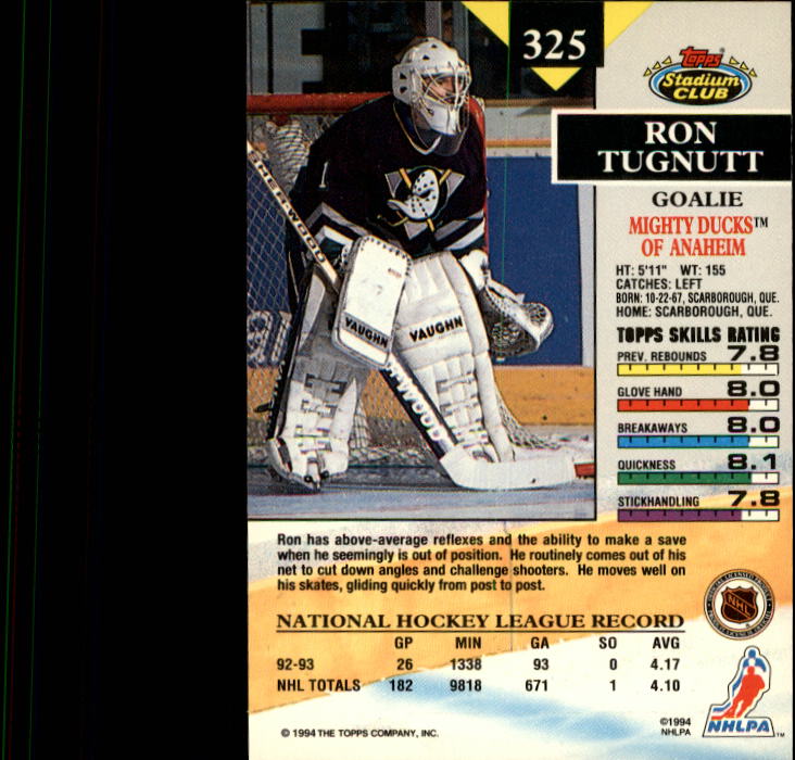 1993-94 Stadium Club #325 Ron Tugnutt back image