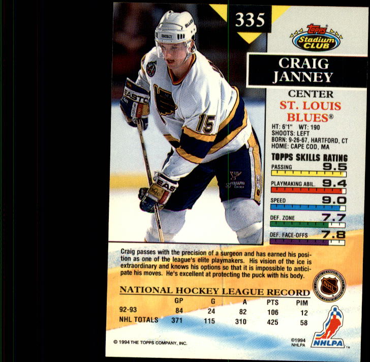 1993-94 Stadium Club #335 Craig Janney back image
