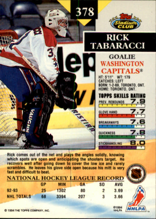1993-94 Stadium Club #378 Rick Tabaracci back image