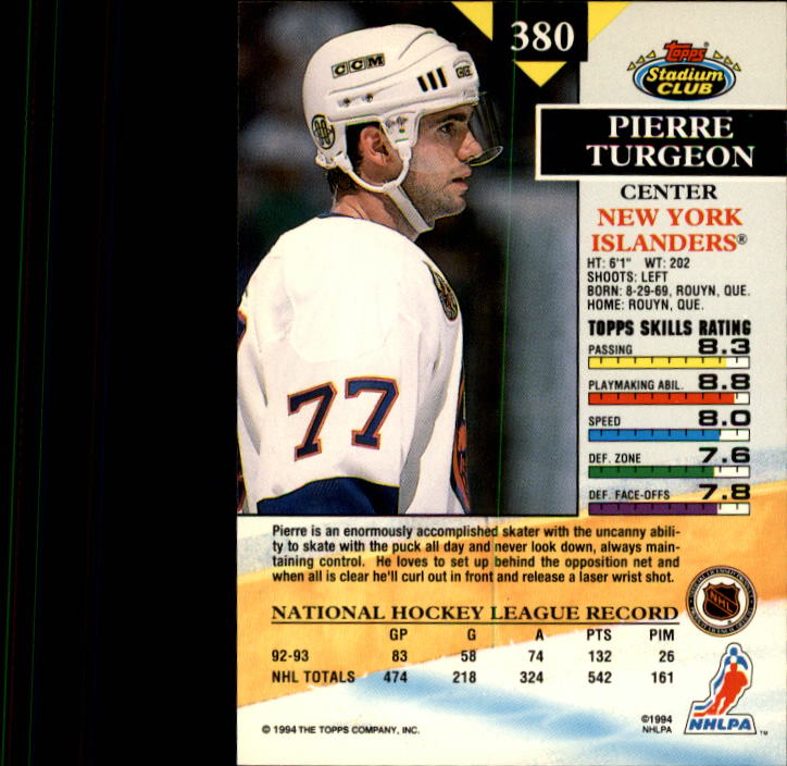 1993-94 Stadium Club #380 Pierre Turgeon back image