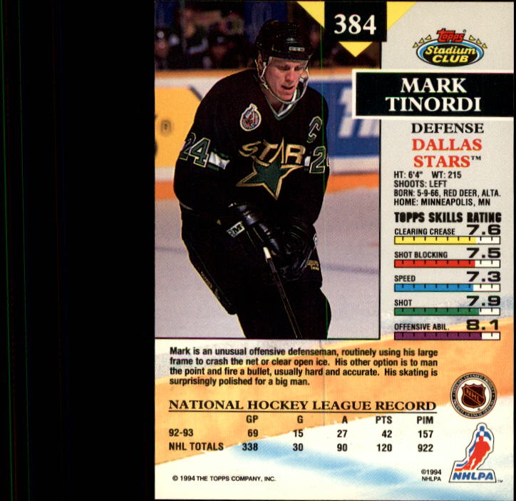 1993-94 Stadium Club #384 Mark Tinordi back image