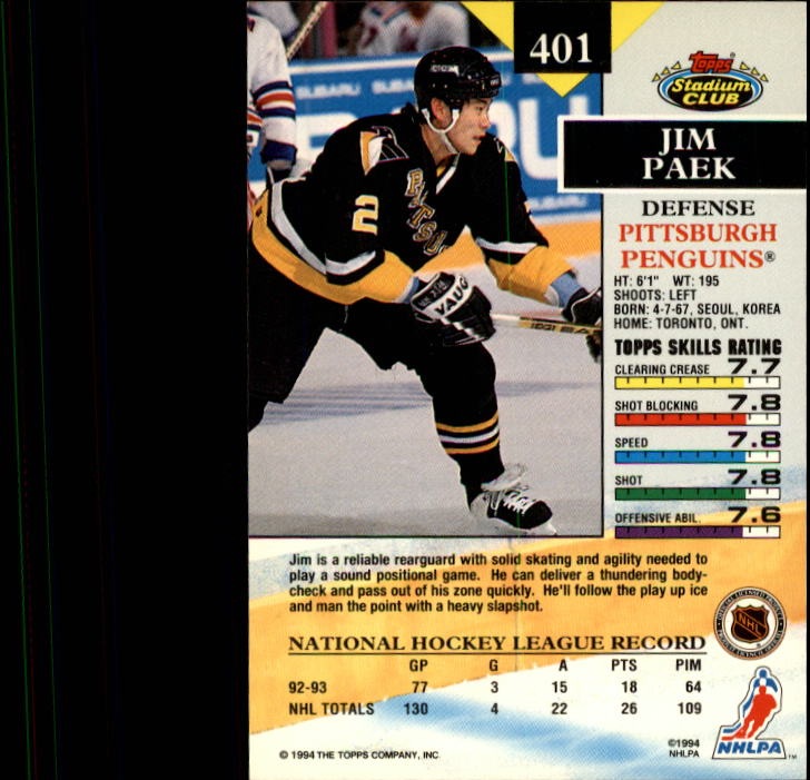 Jim Paek autographed Hockey Card (Pittsburgh Penguins) 1992 Pro