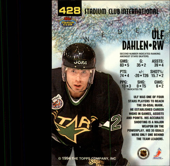 1993-94 Stadium Club #428 Ulf Dahlen back image