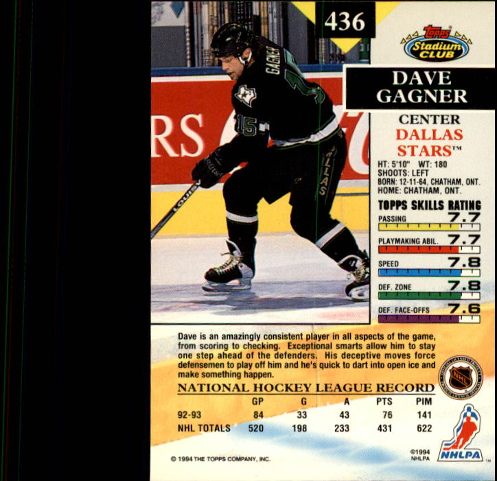 1993-94 Stadium Club #436 Dave Gagner back image