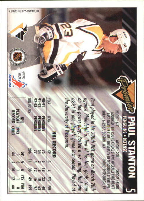 1993-94 Topps Premier #5 Paul Stanton back image